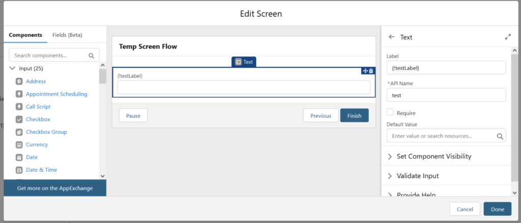 Salesforce Flow Example : Use dynamic label for screen components