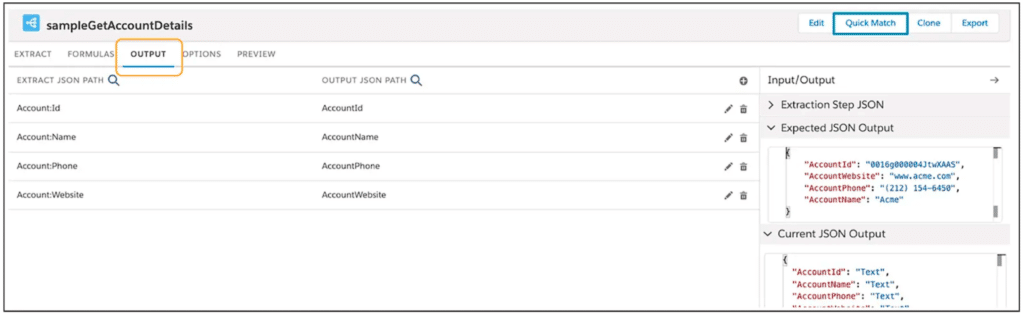 DataRaptor Designer Output Tab