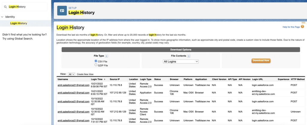 Login History tool