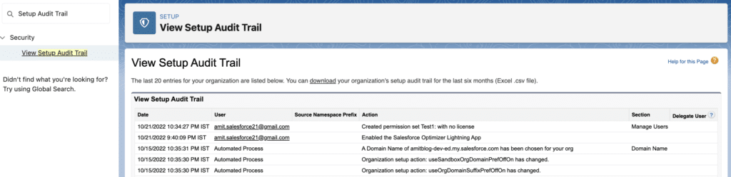 View Setup Audit Trail