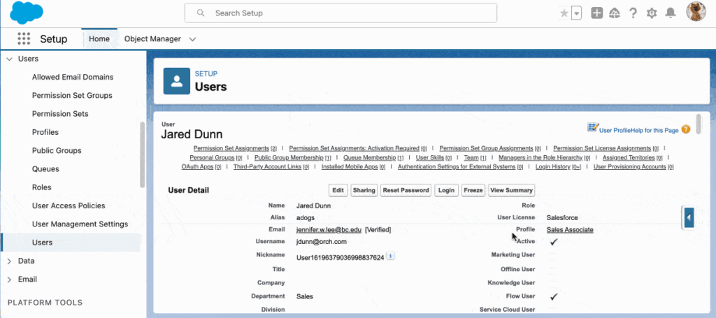 User Access Summary Page